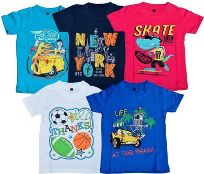 Baby Boys Printed Cotton Blend T Shirt(Multicolor, Pack of 1)