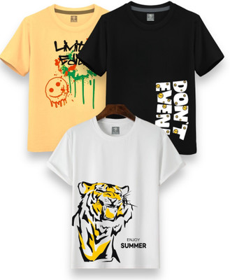 Boys & Girls Printed Cotton Blend T Shirt(Multicolor, Pack of 1)