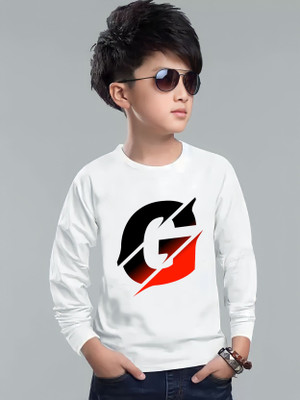 SQF Boys Printed Polyester Regular T Shirt(White, Pack of 1)