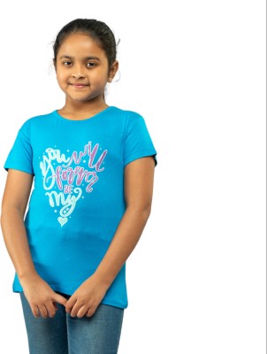 EN3 Girls Printed Viscose Rayon Regular T Shirt(Blue, Pack of 1)