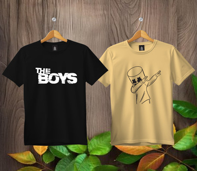 SL5 TEX Boys & Girls Printed Pure Cotton Regular T Shirt(Multicolor, Pack of 2)