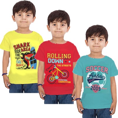 crazyon Boys Printed Pure Cotton T Shirt(Multicolor, Pack of 3)