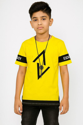 kripa fashion Boys Printed Pure Cotton Regular T Shirt(Yellow, Pack of 1)