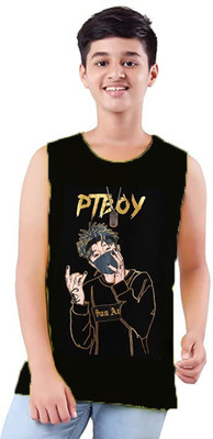 crazyon Boys Typography Pure Cotton Slim T Shirt(Black, Pack of 1)