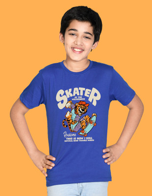 Nusyl Boys Graphic Print Cotton Blend Regular T Shirt(Blue, Pack of 1)