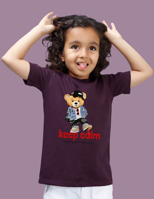 Nusyl Boys Graphic Print Cotton Blend Regular T Shirt(Maroon, Pack of 1)