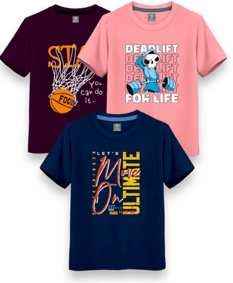 NI FASHION Boys & Girls Printed Cotton Blend T Shirt(Multicolor, Pack of 1)