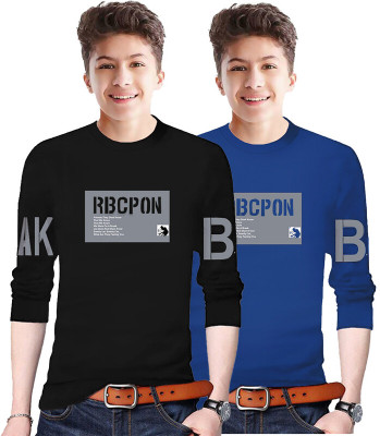 Azy Fabrics Boys Printed Cotton Blend Regular T Shirt(Multicolor, Pack of 2)