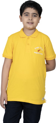 Diego Felipe Boys Printed Pure Cotton Regular T Shirt(Yellow, Pack of 1)