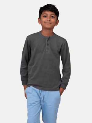 radprix Boys Solid Pure Cotton Regular T Shirt(Grey, Pack of 1)