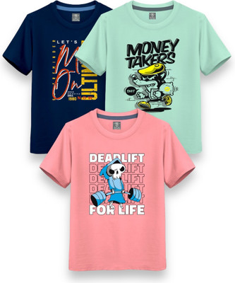 Boys & Girls Printed Cotton Blend T Shirt(Multicolor, Pack of 1)