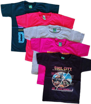 Tejee Baby Boys & Baby Girls Printed Pure Cotton T Shirt(Multicolor, Pack of 1)