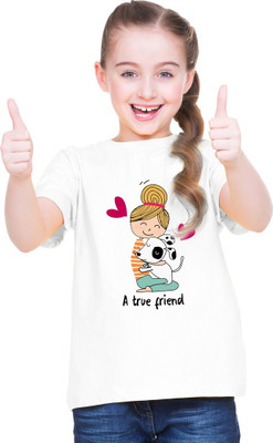 MH FASHION TRENDS Girls Typography, Printed Pure Cotton Oversized T Shirt(White, Pack of 1)