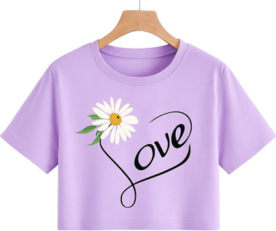 Prinsoo Girls Printed Cotton Blend Regular T Shirt(Purple, Pack of 1)
