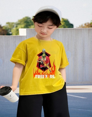 Parona Boys Printed Polyester Regular T Shirt(Yellow, Pack of 1)