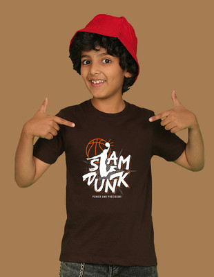 Nusyl Boys Printed Cotton Blend Regular T Shirt(Brown, Pack of 1)