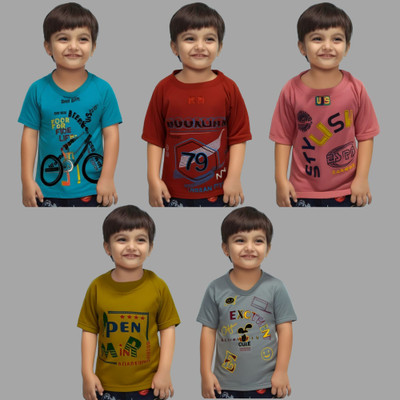 Baby Boys Printed Cotton Blend T Shirt(Multicolor, Pack of 1)