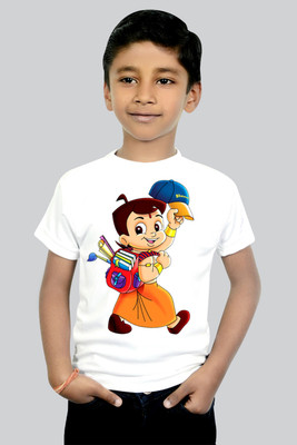 tiftiprint Boys & Girls Graphic Print Cotton Blend Regular T Shirt(White, Pack of 1)