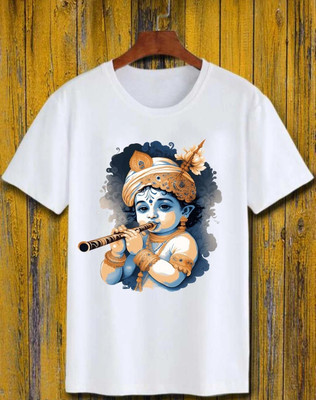 MAVAIGA Boys & Girls Printed Polyester Regular T Shirt(White, Pack of 1)