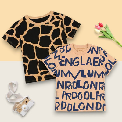 LACIA LOBO Baby Boys Printed Elastane Regular T Shirt(Multicolor, Pack of 1)