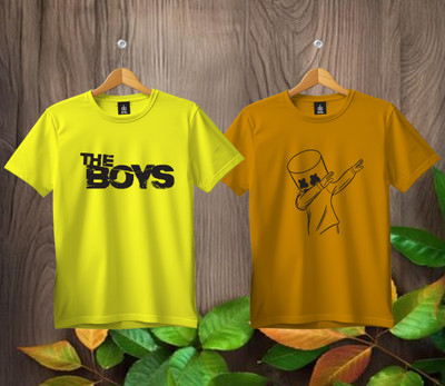 SL5 TEX Boys & Girls Printed Pure Cotton Regular T Shirt(Multicolor, Pack of 2)