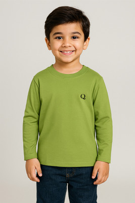 QYLA Boys & Girls Solid Pure Cotton Regular T Shirt(Green, Pack of 1)