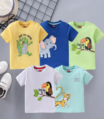 Paryag Baby Boys & Baby Girls Printed Pure Cotton T Shirt(Multicolor, Pack of 1)