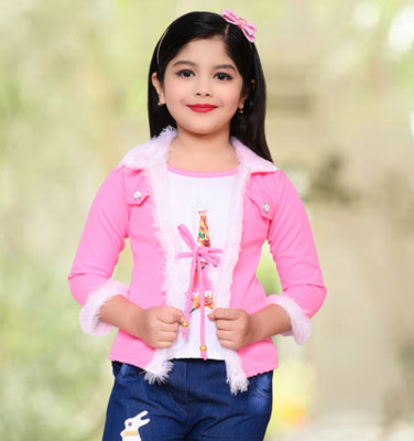 SKM EMPIRE Girls Casual Cotton Blend A-line Top(Pink, Pack of 1)