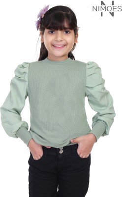 Nimoes Girls Casual Cotton Blend Top(Green, Pack of 1)