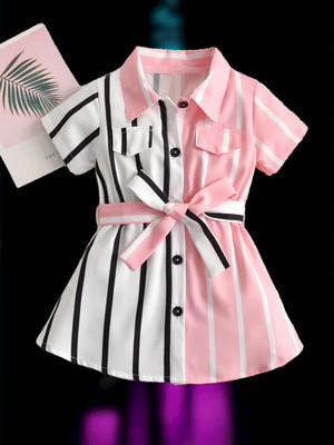 Stinity Indi Girls Midi/Knee Length Festive/Wedding Dress(Pink, Half Sleeve)