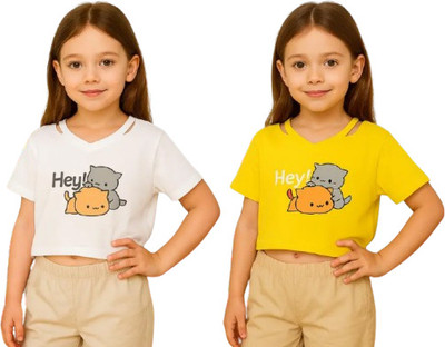 Prinsoo Girls Casual Cotton Blend Crop Top(Yellow, Pack of 2)