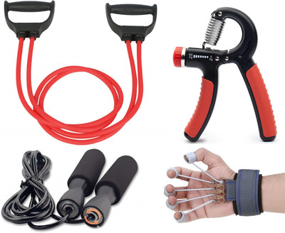 Fitnesstricks Combo of Toning Tube, Hand Gripper, Skipping Rope & Finger Exerciser Fitness Accessory Kit Kit