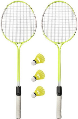 MINIBLITZ Florescent Badminton 2 Piece Racquet with 3 Piece Plastic ShuttleCock Badminton Kit
