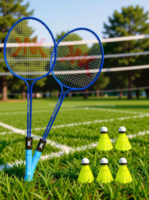 KNK Double Shaft Badminton Set of 2 Piece With 5 Piece Nylon Shuttlecocks Badminton Kit