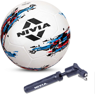NIVIA Storm Football (White) Size - 5 With Ball Pump Football - Size: 5(Standard, Pack of 1, White)