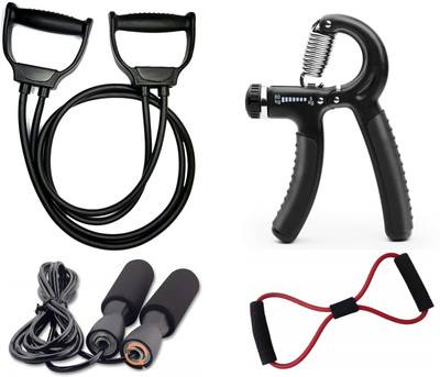 Fitnesstricks Double Toning Tube, Hand Gripper, Skipping Rope and Resistance Tube for Workout Fitness Accessory Kit Kit