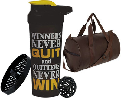 TRUE INDIAN Combo of Protein Shaker Bottle with Duffel Bag| Gym Shaker Bottle With Gym Bag Fitness Accessory Kit Kit