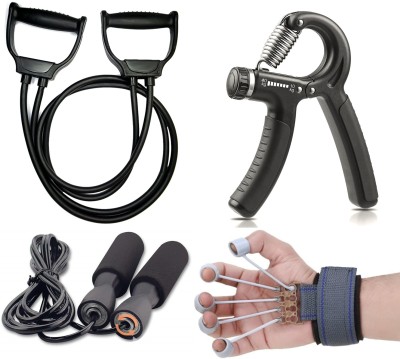 Fitnesstricks Combo of Double Toning Tube, Hand Gripper, Skipping Rope and Finger Exerciser Fitness Accessory Kit Kit