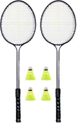 MINIBLITZ Double Shaft 2 Racquet with 4 Piece Nylon ShuttleCock Badminton Kit
