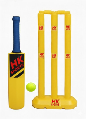 HK Sports Plastic Cricket Stump with 3-Stumps, 2 Bales, 1-Base in 3 Stump (Yellow)(Yellow)