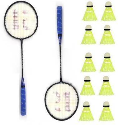MINIBLITZ Badminton kit Set Of 2 Piece Racquet with 10 Piece Plastic ShuttleCock Badminton Kit