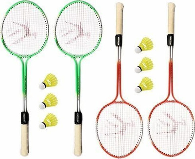 MINIBLITZ Multicolour Badminton kit Set Of 4 Piece with 6 Piece Plastic ShuttleCock Badminton Kit