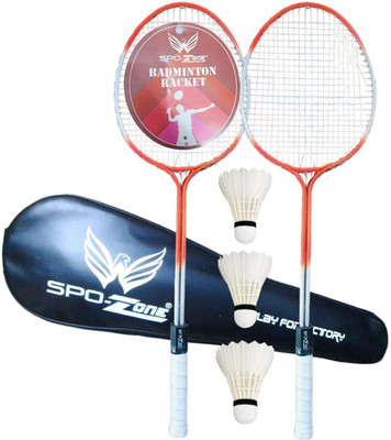 SPO Zone Double Shaft Badminton Racket Combo Kit Set Of 2 Racquet With Shuttlecock Badminton Kit