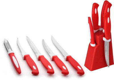 Women's 1st Choice ABS Plastic Stand With 4 Knife & 1 Peeler Women's 1st Choice ABS Plastic Stand With 4 Knife & 1 Peeler Kitchen Tool Set(Red)
