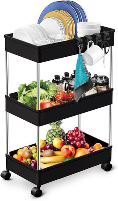 nariya 3 Compartments steel TROLLY(Black)