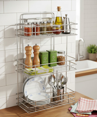 PLA Stinaless Steel 3Shelf Rack Cup Kitchen Rack(Steel)