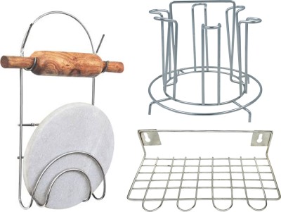 OC9 Utensil Kitchen Rack Steel Stainless Steel Chakla Belan Stand & Glass Stand & Ladle Stand
