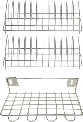 OC9 Utensil Kitchen Rack Steel Stainless Steel (Pack of 2) Plate Stand & Ladle Stand for Kitchen