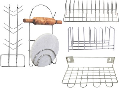JISUN Utensil Kitchen Rack Steel Plate Stand & Wall Mounted Ladle stand & chakla belan stand & cup stand
