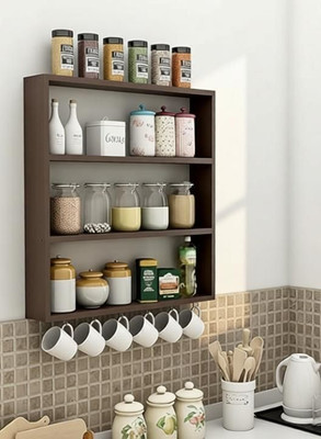 WoodsyWonders Beautiful Designing Kitchen Rack Wall Mounted Shelf for Storage Organiser Utensil Kitchen Rack(Wood)
